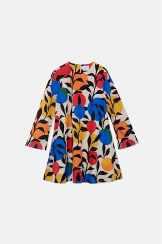 Robe courte évasée à manches longues à motif imprimé feuilles légères