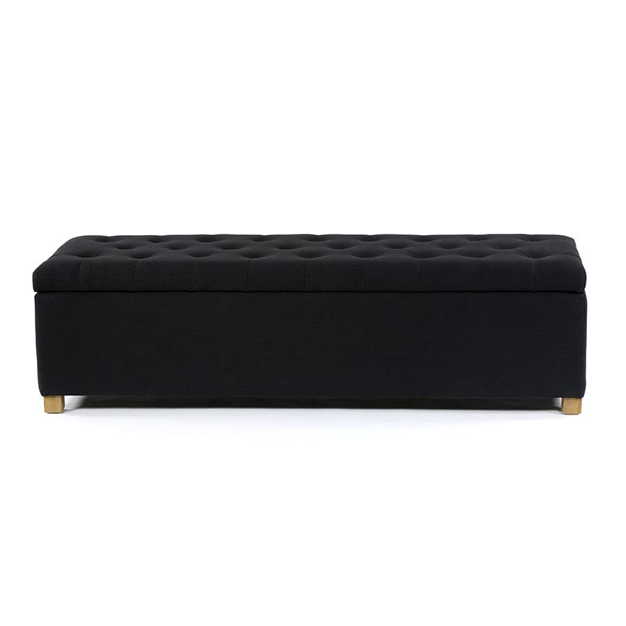 Image of MODERN WAVE Ashlee 50 inch Large Fabric Upholstered Flip Top Storage Bench 3 Seater Sofa Couch Pouffe Sofa Bench Ottoman for Living Room, Bedroom, Office. (Black)