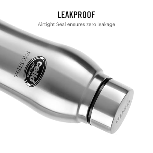 Image of CELLO Aqua Pro Stainless Steel Water Bottle 1000ml Set of 3 Pcs | ISI Certified, Single Walled | Leakproof, Rust Proof, Food Grade, Easy to Carry | Airtight Steel Bottle for Fridge, Office, Gym