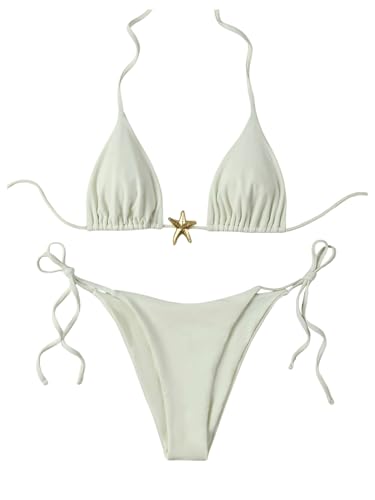 SHENHE Women's Triangle String Bikini Set 2 Piece Halter Swimsuits Starfish Metal Linked Swim Set