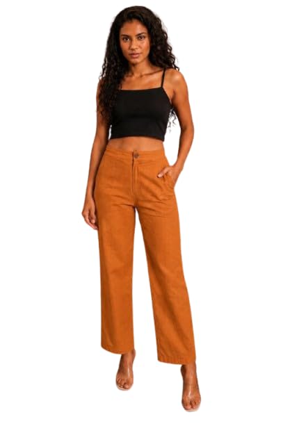 Women’s Airy Linen Straight Pants | Cotton Linen Blend Casual Trousers for Women & Girls | Elastic Waist Comfortable Summer Pants| BPSPRT03_PRT-image-28