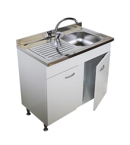 Mobile sottolavello bianco, 2 sportelli completo di lavello inox cm90, vasca a dx