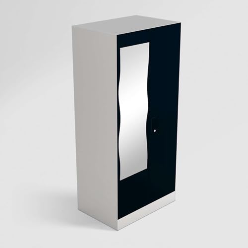 Image of Interio by Godrej Almirah Slimline 2-Door Steel Almirah, Cupboard for Clothes (Pacific Blue), 1-Year Warranty, 1 Locker, 4 Shelves and Curvilinear Mirror
