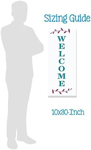 Vista 2 de Calcomanía vertical de bienvenida de vinilo con letras de laurel, decoración de pared, 10 x 30 pulgadas, baya/verde azulado