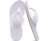 KuaiLu Flip Flops for Women with Arch Support Yoga Mat Comfortable Summer Beach Walking Thong Cushion Sandals Slip On Indoor Outdoor White Size 8.5