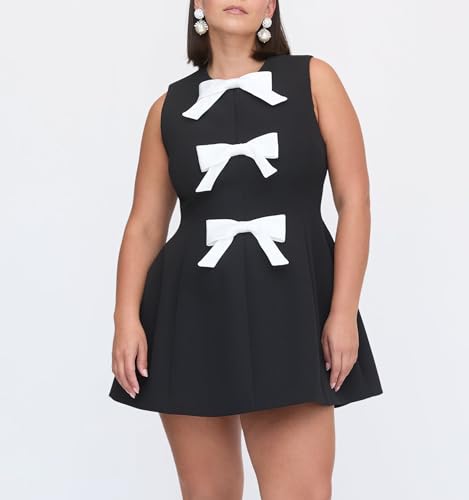 Women's Bow Front Mini Dress Sleeveless Crewneck Cute Cocktail Party Dress3