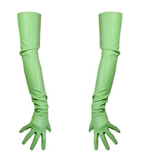 Women Long Fashion Gloves Faux Leather Sheepskin Elbow Pistachio Light Green Evening Glove - Main Image