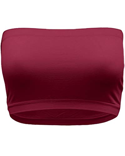 OLLIE ARNES Women's Seamless Strapless No Wire No Pad Bandeau Crop Tube Bra Top Burgundy Plus
