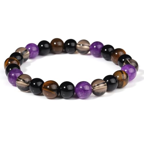 1PC Tiger's Eye Beaded Bracelet, Stretchy Beaded Bracelet, Healing Crystal Jewelry for Women Men, Fashion Accessory for Energy Balancing(Purple&Brown)4
