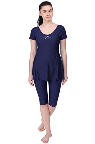 Image of Originals Swimming Costume for Women's One-Piece Beach Wear with Sleeve & Skirted 3 /4 Leggings Maximum Covered Swim Wear Dress (L - 7XL)