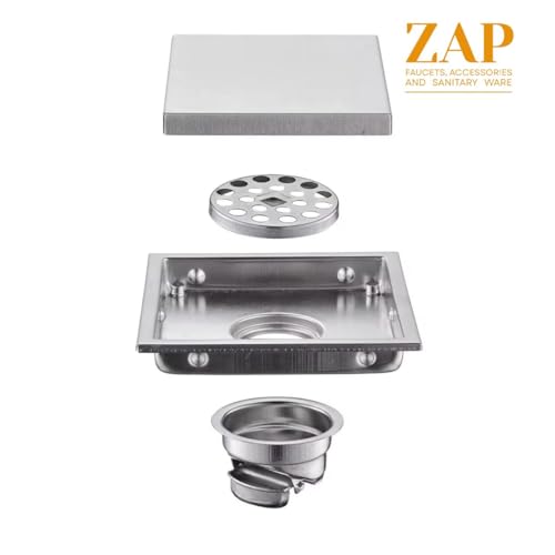 Image of ZAP 6 inch x 6 inch SS 304 Tile & Marble Insert Floor Drain with Cockroach Trap | Stainless Steel Bathroom & Kitchen Drain | Chrome Finish Waste Water Grating