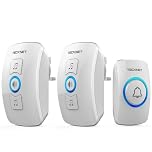 TECKNET Wireless Doorbell - IP65 Waterproof Twin Door bell, Plug in Wireless Doorbell with 2 Receivers at 1300ft/400M Wireless Range, 60 Chimes, 5 Level Volumes & Blue Light, Plug in Door Bell, White