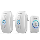 TECKNET Wireless Doorbell - IP65 Waterproof Twin Door bell, Plug in Wireless Doorbell with 2 Receivers at 1300ft/400M Wireless Range, 60 Chimes, 5 Level Volumes & Blue Light, Plug in Door Bell, White