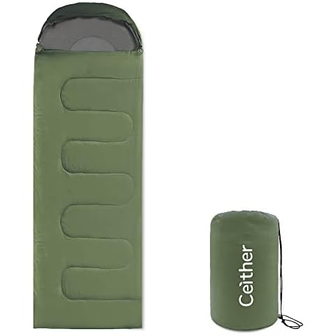 Ceither Sleeping Bag 3 Seasons Summer Spring Fall Lightweight Waterproof Camping Gear Equipment Cold Warm Weather Indoors & Outdoors Portable for Adults Kids Backpacking Traveling and Hiking (green) Cover