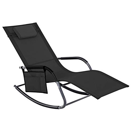 日ラウンジチェア、無重力チェア ガーデンチェア、ヘッドレストとロッキングチェアとサイドポケット、通気性合成、マックス。耐荷重150キロ