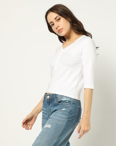 Image of Gap Women Solid Slim Fit Short Sleeves V-Neck Blouse