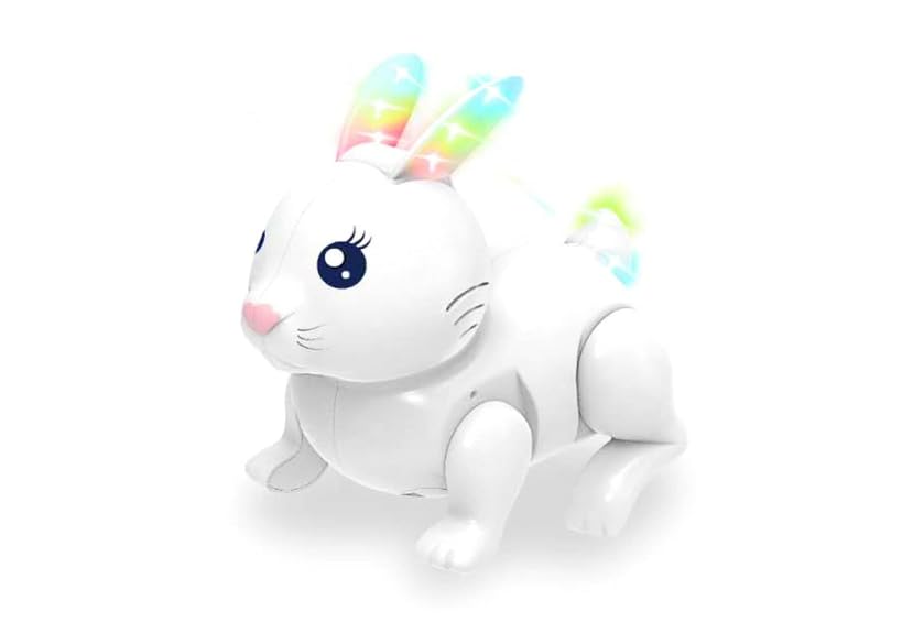 Honest Enterprise Jumping And Walking Rabbit/Bunny, Sweet Sounds And Blinks Colored Lights, Move Tail And Ears Like Real Rabbits, Best Birthday Gift (White Pack Of 1) (A- Rabbit) - 6 Months - 15 Years