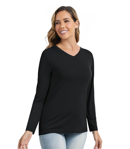 WiWi Women's Viscose from Bamboo Pajama Tops Soft Basic Sleep Shirt Loose Long Sleeves T-Shirt Loungewear S-XXL3