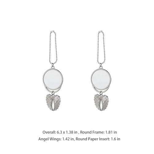 Image of OMISTAR 2 Pcs Sublimation Keychain Blanks, Angel Wing Car Charm, DIY Custom Photo Rearview Mirror Car Charm, Metal Round Key Rings Blanks, 6.3 x 1.38 in, Silver