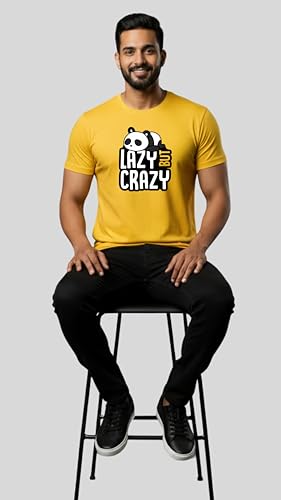Image of Men's Cotton T-Shirt, Character-Inspired Lazy But Crazy Text T-Shirt Printed for Men and Boys, Round Neck, Half Sleeve, Regular Fit