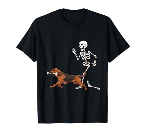 Funny Halloween Bloodhound and Skeleton Camiseta