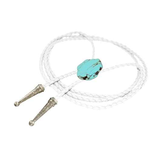 Image of Daisy Del Sol Bolo Tie Turquoise Stone Braided Vegan Faux Leather Silver Tips Handmade Necklace Adjustable Boho Western Jewelry