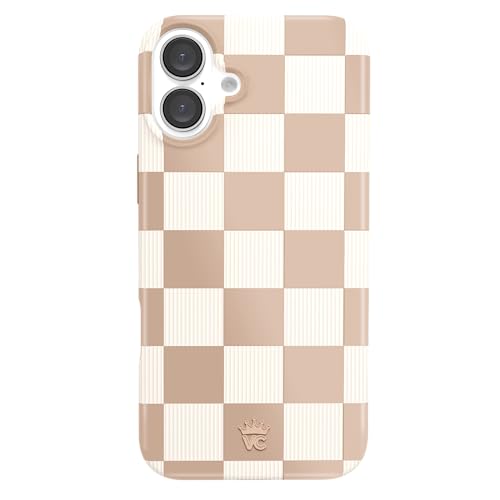VELVET CAVIAR Checkered Phone Case for iPhone 16 Plus for Women - Compatible with MagSafe [10ft Drop Tested] - Girly Cute Protective Designer Cover - Nude Neutral Aesthetic