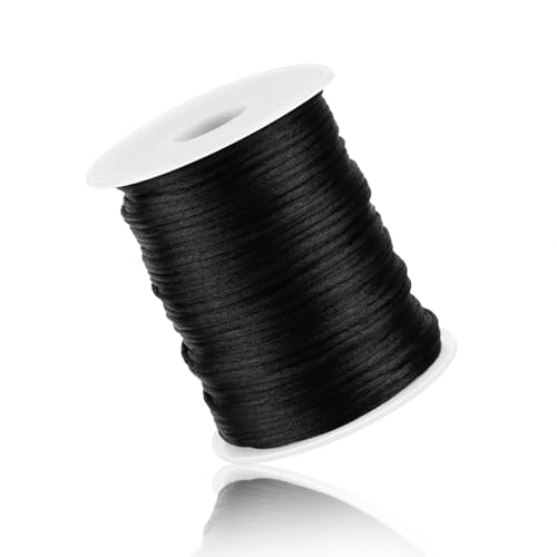 Black Nylon String Cord 110 Yards Braided Ornament Lanyard Thread Bracelet String Satin Cord for Bracelet Making Jewelry Thread Clay Bead Cords (2mm Black)