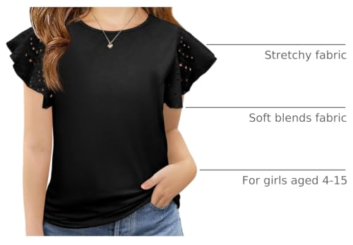 Image of Imily Bela Girls Ruffle Sleeve Shirts Crewneck Eyelet Tops 4-15 Years | Cute summer casual blouse, Soft breathable eyelet fabric with ruffle sleeves, Comfortable daily shirts for kids