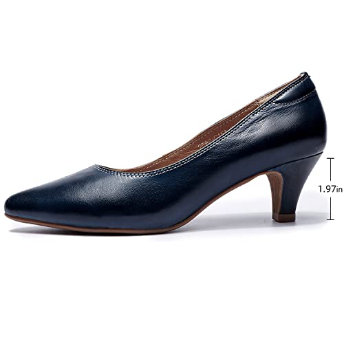 Image of Mona flying Women's Leather Pump Med Heel Pointed Toe Office Dressy Shoes
