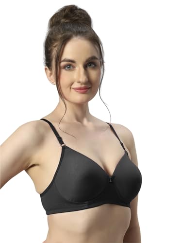 Image of Sonari 007 Wire Free Padded Bra | Medium Padding for Support, Medium Coverage, Soft Cotton Polyester Material, Adjustable Straps with Hook & Eye Closure, Wash Only Black Black
