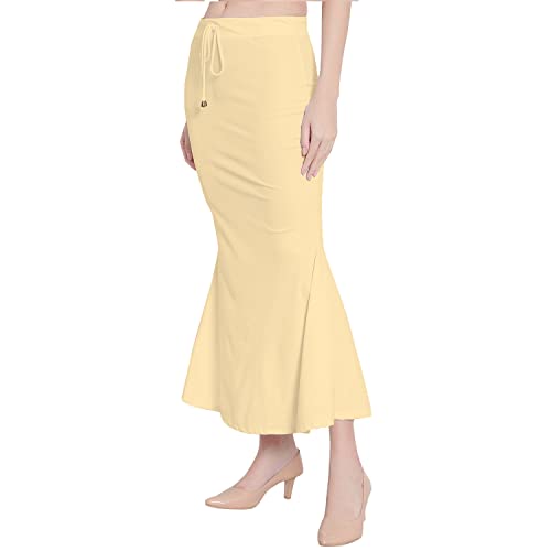 Image of Saree Shapewear Petticoat for Women Cotton Blended Lycra Shaper Petticoat with Elastic & Lace (Drawstring) Long Under Skirt Fishcut Wrinkle Free Shapewear