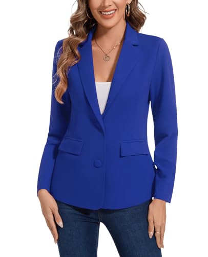 MINTLIMIT Womens Blazer Jacket Suit Notched Lapel Button Blazers Tailored Long Sleeve Jackets Coat Workwear(Blue 2XL)4