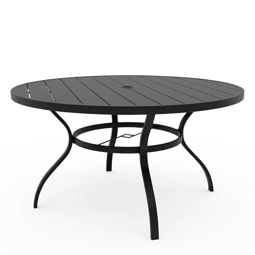 Incbruce Patio Dining Table 53 Round Table Metal Steel Slat Table with 1.57 Umbrella Hole for Backyards Porches Gardens or Poolside