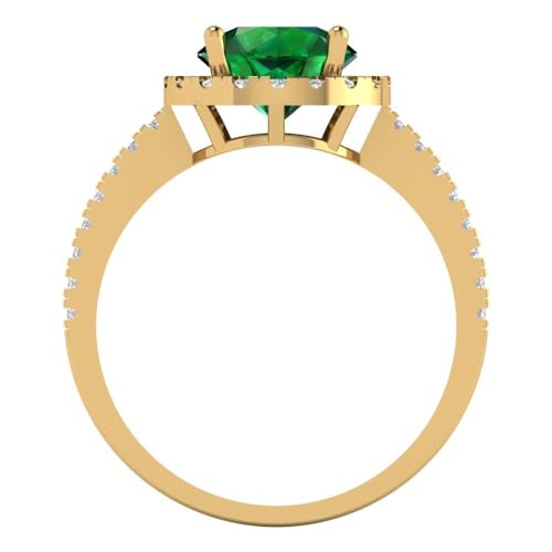 Clara Pucci 1.95 Brilliant Round Cut Solitaire halo Emerald Accent Art Deco Bridal Wedding Statement ring Solid 18K Yellow Gold4