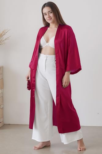 Image of PRODESIGN Satin Kimono Robe Women Long Silky Kimono Bathrobe Sleepwear Wedding Bridesmaid Robe