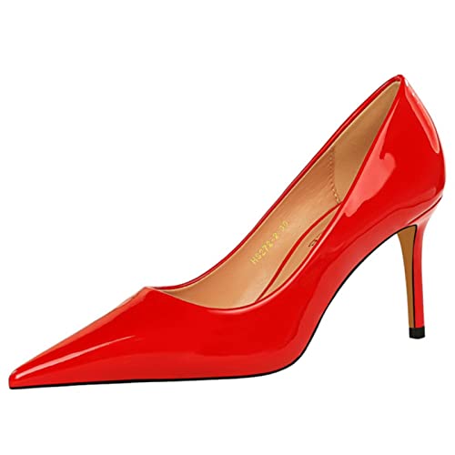 Escarpins en cuir verni pour femme - Talons hauts aiguilles - Chaussures de fête pour femme - Escarpins de mode - Chaussures en cuir verni - rouge, 39