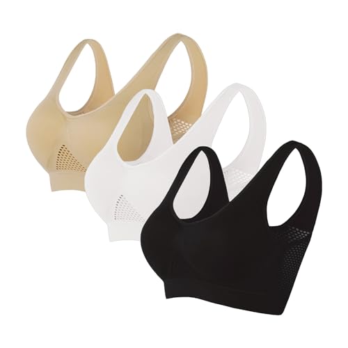 3 Pack Sports Bras for Women Breathable Anti-Sagging Breasts Wireless