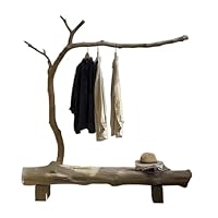 Natural Driftwood Coat Rack and Bench, Rustic Tree Branch Design, Handcrafted Wood Garment Stand