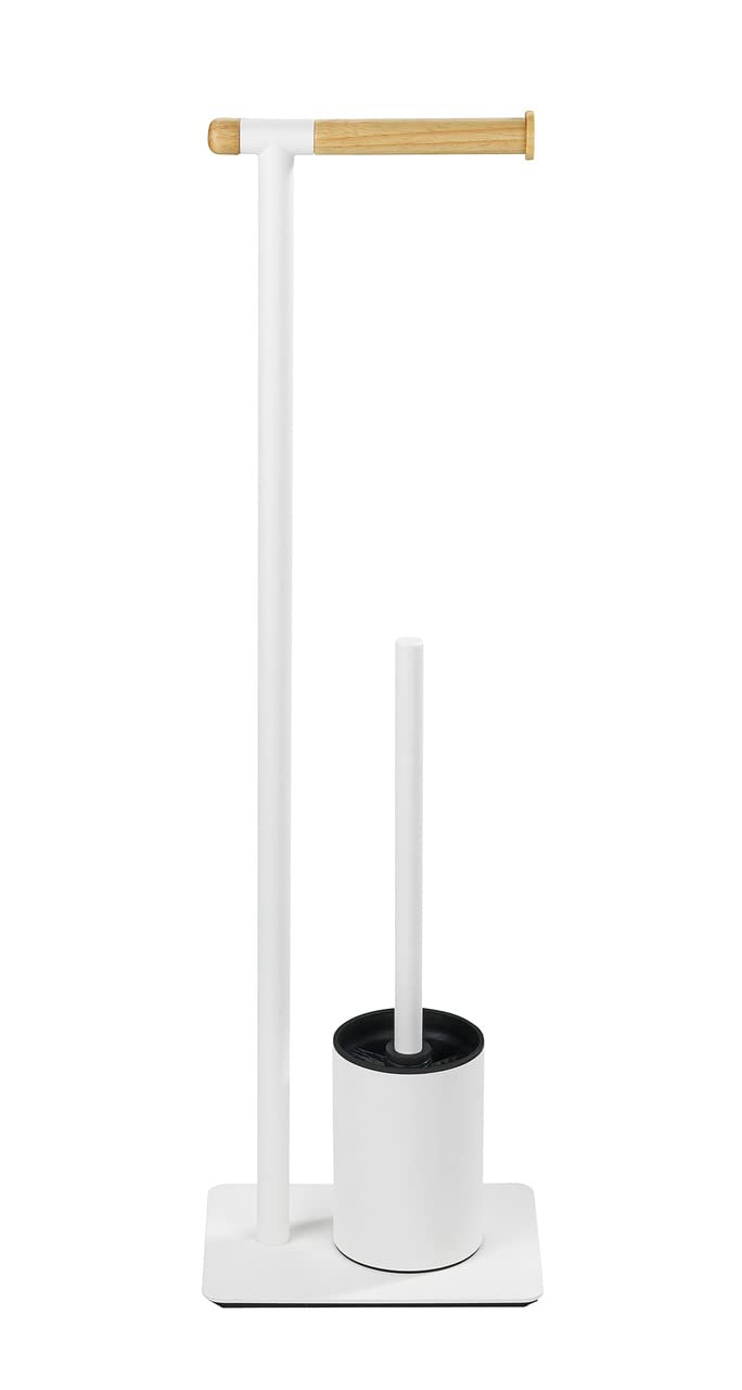 WENKO Stand WC-Garnitur Macao - WC-Bürstenhalter, Stahl, 21 x 70.5 x 15 cm, Weiß, weiß / braun, 70.5 x 15 x 21 cm