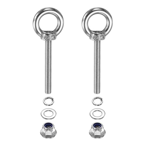 Image of PATIKIL M5 x 40mm Shoulder Eye Bolt, 2 Pcs 304 Stainless Steel Lifting Ring Threaded Eye Bolt with Flange Lock Nuts Spring and Flat Washers for Hanging Tie Down Straps Outdoor Indoor