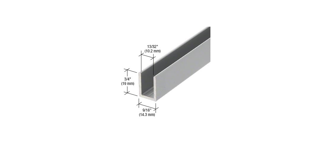 Brixwell SDCD3812A-CCP18-XCP10 satynowe anodowane bezramowe drzwi prysznicowe aluminiowe głębokie kanały U do grubego szkła 3/20.3 cm - długość magazynowa 45 cm - opakowanie 10 sztuk