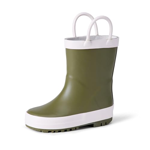 Amazon Essentials x Sofia Grainge Unisex Toddlers Waterproof Rubber Rain Boots for Boys and Girls Olive 4 Toddler