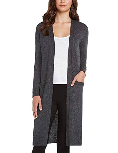 Image of Matty M Women's Extra Long Grey Long Sleeve Open Front V-Neck Duster Cardigan Sweater