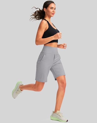 Image of SANTINY Women's 9 inch High Waisted Bermuda Shorts with 4 Pockets Knee Length Long Shorts for Women Workout Athletic Casual