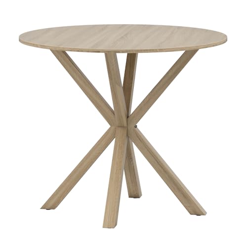 Image of Giantex 36 inch Round Dining Table for 4, Farmhouse Kitchen Table with Rubber Wood Legs, Adjustable Foot Pads, Dining Room Tables for Dinette, Small Space, Dinner, Living Room, Restaurant, Oak