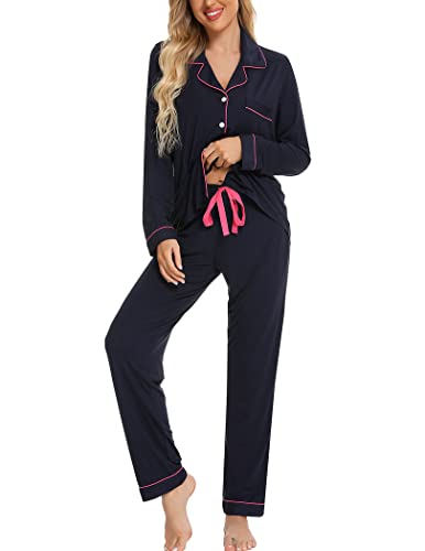 Pjmlifecoco Conjunto de pijama feminino de manga comprida com bot...