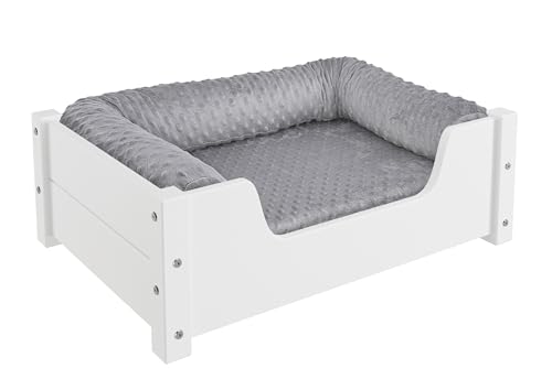 Erst-Holz Gemütliches Tierbett für Katzen und Hunde 60x40 Kiefer weiß V-30.32-W-60x40, Ausstattung:mit Rollrost. Polster und Matratze