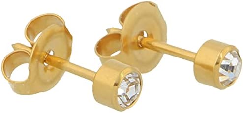 Sterile Gold-Plated Stud Earrings Made from Surgical Steel, Frame with Transparent Stone