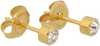Sterile Gold-Plated Stud Earrings Made from Surgical Steel, Frame with Transparent Stone